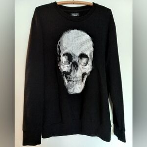 ZARA MAN Goth Punk Black Embellished Skull Sweater Size XL Made In India